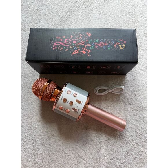 Ovellic Rose Gold Karaoke Microphone For Kids - Picture 1 of 11
